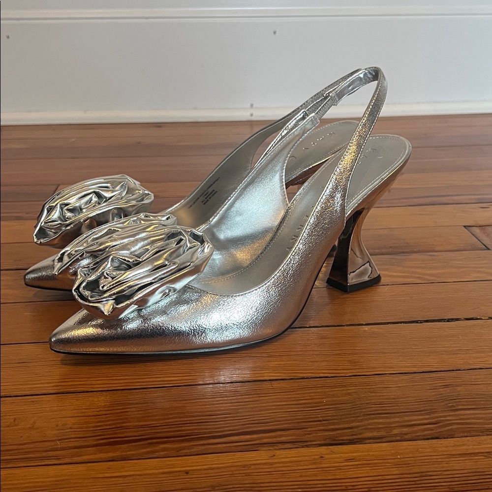 Katy Perry The Laterr  Pointed Toe Metallic Silver Slingback Heels Size 7.5 - Picture 7 of 13